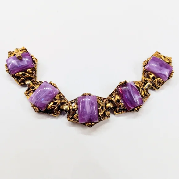 Vintage Marbled Purple Lucite Beautiful Bracelet - Picture 2 of 6